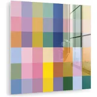 MuchoWow Glasschilderij 20x20 cm - Schilderij acrylglas - Blokken - Vierkant - Patroon - Gekleurd - Foto op glas - Muurdecoratie woonkamer - Wanddecoratie slaapkamer - Schilderijen