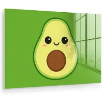 MuchoWow Glasschilderij 90x60 cm - Schilderij acrylglas - Avocado - Groen - Speels - Foto op glas - Muurdecoratie woonkamer - Wanddecoratie slaapkamer - Schilderijen