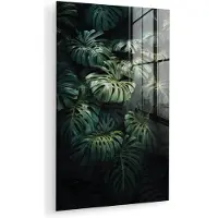MuchoWow Glasschilderij 60x90 cm - Schilderij acrylglas - Plant - Monstera - Lichtinval - Foto op glas - Muurdecoratie woonkamer - Wanddecoratie slaapkamer - Schilderijen