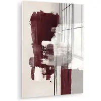 MuchoWow Glasschilderij 30x40 cm - Schilderij acrylglas - Penseelstreken - Abstract - Lijnen - Rood - Foto op glas - Muurdecoratie woonkamer - Wanddecoratie slaapkamer - Schilderijen