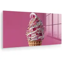 MuchoWow Glasschilderij 160x80 cm - Schilderij acrylglas - Softijs - Edelstenen - Roze - Hoorntje - Foto op glas - Muurdecoratie woonkamer - Wanddecoratie slaapkamer - Schilderijen