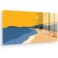 MuchoWow Glasschilderij 80x40 cm - Schilderij acrylglas - Kustlijn - Oranje lucht - Begroeiing - Foto op glas - Muurdecoratie woonkamer - Wanddecoratie slaapkamer - Schilderijen
