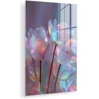 MuchoWow Glasschilderij 80x120 cm - Schilderij acrylglas - Tulpen - Glazen - Bloemblaadjes - Pasteltinten - Foto op glas - Muurdecoratie woonkamer - Wanddecoratie slaapkamer - Schilderijen