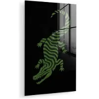 MuchoWow Glasschilderij 80x120 cm - Schilderij acrylglas - Krokodil - Groen - Tijgerachtig - Strepen - Foto op glas - Muurdecoratie woonkamer - Wanddecoratie slaapkamer - Schilderijen