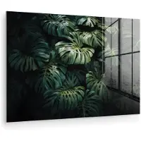 MuchoWow Glasschilderij 90x60 cm - Schilderij acrylglas - Plant - Monstera - Lichtinval - Foto op glas - Muurdecoratie woonkamer - Wanddecoratie slaapkamer - Schilderijen