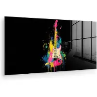 MuchoWow Glasschilderij 120x60 cm - Schilderij acrylglas - Gitaar - Kleurrijk - Verf - Foto op glas - Muurdecoratie woonkamer - Wanddecoratie slaapkamer - Schilderijen