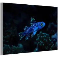 MuchoWow Aluminium schilderij 120x80 cm - Wanddecoratie metaal - Vis - Stippen - Koraal - Blauw - Metalen muurdecoratie woonkamer - Decoratie industrieel - Foto op dibond - Industriële accessoires slaapkamer