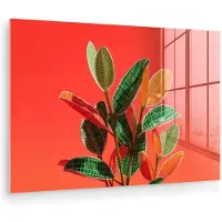 MuchoWow Glasschilderij 150x100 cm - Schilderij acrylglas - Bladeren - Nerven - Oranje - Structuur - Foto op glas - Muurdecoratie woonkamer - Wanddecoratie slaapkamer - Schilderijen