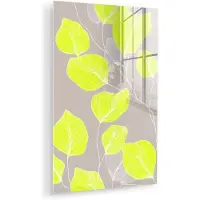 MuchoWow Glasschilderij 20x30 cm - Schilderij acrylglas - Bladeren - Neon - Geel - Lijnen - Foto op glas - Muurdecoratie woonkamer - Wanddecoratie slaapkamer - Schilderijen