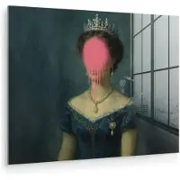 MuchoWow Glasschilderij 120x90 cm - Schilderij acrylglas - Kroon - Roze druipend verf - Portret - Foto op glas - Muurdecoratie woonkamer - Wanddecoratie slaapkamer - Schilderijen