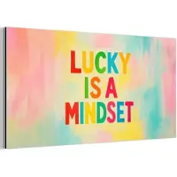 MuchoWow Aluminium schilderij 40x20 cm - Wanddecoratie metaal - Quote - Lucky - Regenboogkleuren - Metalen muurdecoratie woonkamer - Decoratie industrieel - Foto op dibond - Industriële accessoires slaapkamer