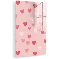 MuchoWow Glasschilderij 20x30 cm - Schilderij acrylglas - Hartjes - Patroon - Roze - Eenvoudig - Foto op glas - Muurdecoratie woonkamer - Wanddecoratie slaapkamer - Schilderijen