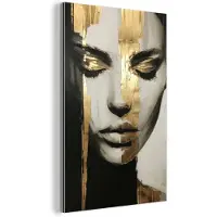 MuchoWow Aluminium schilderij 40x60 cm - Wanddecoratie metaal - Ogen - Gezicht - Goud - Strepen - Metalen muurdecoratie woonkamer - Decoratie industrieel - Foto op dibond - Industriële accessoires slaapkamer