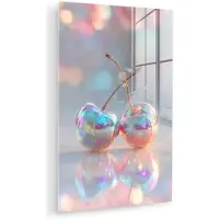 MuchoWow Glasschilderij 20x30 cm - Schilderij acrylglas - Kersen - Glanzend - Regenboogkleur - Foto op glas - Muurdecoratie woonkamer - Wanddecoratie slaapkamer - Schilderijen