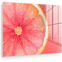 MuchoWow Glasschilderij 40x30 cm - Schilderij acrylglas - Grapefruit - Roze - Levendig - Foto op glas - Muurdecoratie woonkamer - Wanddecoratie slaapkamer - Schilderijen