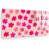 MuchoWow Glasschilderij 160x80 cm - Schilderij acrylglas - Bloemen - Patroon - Roze - Foto op glas - Muurdecoratie woonkamer - Wanddecoratie slaapkamer - Schilderijen