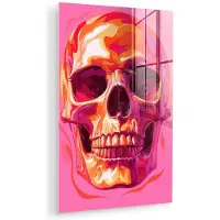 MuchoWow Glasschilderij 60x90 cm - Schilderij acrylglas - Felroze - Tanden - Schedel - Foto op glas - Muurdecoratie woonkamer - Wanddecoratie slaapkamer - Schilderijen