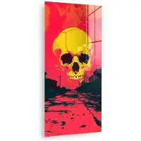 MuchoWow Glasschilderij 40x80 cm - Schilderij acrylglas - Straat - Verlaten - Schedel - Geel - Foto op glas - Muurdecoratie woonkamer - Wanddecoratie slaapkamer - Schilderijen