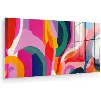 MuchoWow Glasschilderij 40x20 cm - Schilderij acrylglas - Vormen - Golvend - Abstract - Felroze - Foto op glas - Muurdecoratie woonkamer - Wanddecoratie slaapkamer - Schilderijen