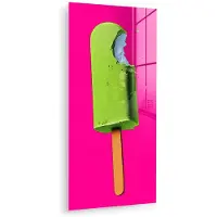 MuchoWow Glasschilderij 80x160 cm - Schilderij acrylglas - Ijsje - Stokje - Minimalistisch - Groen - Foto op glas - Muurdecoratie woonkamer - Wanddecoratie slaapkamer - Schilderijen