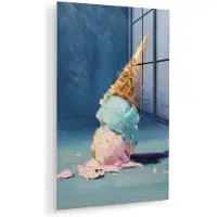 MuchoWow Glasschilderij 40x60 cm - Schilderij acrylglas - Ijshoorn - Bolletjes - Smelt - Roze - Foto op glas - Muurdecoratie woonkamer - Wanddecoratie slaapkamer - Schilderijen
