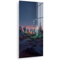 MuchoWow Glasschilderij 20x40 cm - Schilderij acrylglas - Cactus - Lichtzuilen - Zonsondergang - Foto op glas - Muurdecoratie woonkamer - Wanddecoratie slaapkamer - Schilderijen
