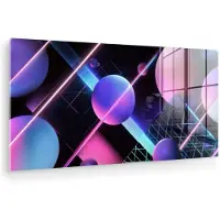 MuchoWow Glasschilderij 120x60 cm - Schilderij acrylglas - Bollen - Neon - Lijnen - Roze - Foto op glas - Muurdecoratie woonkamer - Wanddecoratie slaapkamer - Schilderijen
