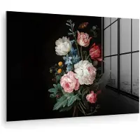 MuchoWow Glasschilderij 60x40 cm - Schilderij acrylglas - Boeket - Kleurrijk - Klassiek - Foto op glas - Muurdecoratie woonkamer - Wanddecoratie slaapkamer - Schilderijen