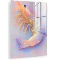 MuchoWow Glasschilderij 90x120 cm - Schilderij acrylglas - Garnaal - Subtiele structuur - Blauw - Roze - Foto op glas - Muurdecoratie woonkamer - Wanddecoratie slaapkamer - Schilderijen
