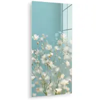 MuchoWow Glasschilderij 60x120 cm - Schilderij acrylglas - Stengels - Bloemen - Lucht - Wit - Foto op glas - Muurdecoratie woonkamer - Wanddecoratie slaapkamer - Schilderijen