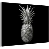 MuchoWow Aluminium schilderij 60x40 cm - Wanddecoratie metaal - Ananas - Gedetailleerd - Bladeren - Metalen muurdecoratie woonkamer - Decoratie industrieel - Foto op dibond - Industriële accessoires slaapkamer