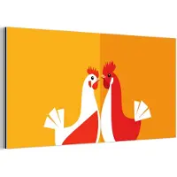 MuchoWow Aluminium schilderij 40x20 cm - Wanddecoratie metaal - Kippen - Oranje - Vlakken - Metalen muurdecoratie woonkamer - Decoratie industrieel - Foto op dibond - Industriële accessoires slaapkamer