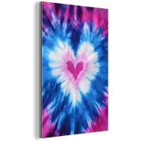 MuchoWow Aluminium schilderij 40x60 cm - Wanddecoratie metaal - Hartvormig - Tie dye - Paars - Metalen muurdecoratie woonkamer - Decoratie industrieel - Foto op dibond - Industriële accessoires slaapkamer