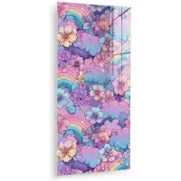 MuchoWow Glasschilderij 40x80 cm - Schilderij acrylglas - Regenbogen - Bloemen - Kleurrijk - Wolken - Foto op glas - Muurdecoratie woonkamer - Wanddecoratie slaapkamer - Schilderijen