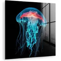 MuchoWow Glasschilderij 20x20 cm - Schilderij acrylglas - Kwal - Tentakels - Blauw - Licht - Foto op glas - Muurdecoratie woonkamer - Wanddecoratie slaapkamer - Schilderijen