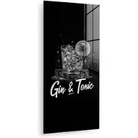 MuchoWow Glasschilderij 20x40 cm - Schilderij acrylglas - Gin en tonic - Glas - Limoen - Ijsblokjes - Foto op glas - Muurdecoratie woonkamer - Wanddecoratie slaapkamer - Schilderijen