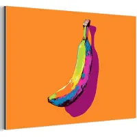 MuchoWow Aluminium schilderij 30x20 cm - Wanddecoratie metaal - Felle kleuren - Banaan - popart - Metalen muurdecoratie woonkamer - Decoratie industrieel - Foto op dibond - Industriële accessoires slaapkamer