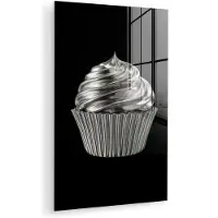 MuchoWow Glasschilderij 20x30 cm - Schilderij acrylglas - Cupcake - Luxueus - Zilver - Foto op glas - Muurdecoratie woonkamer - Wanddecoratie slaapkamer - Schilderijen