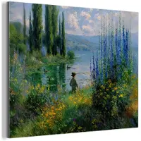 MuchoWow Aluminium schilderij 80x60 cm - Wanddecoratie metaal - Bloemen - Meer - Bergen - Groen - Metalen muurdecoratie woonkamer - Decoratie industrieel - Foto op dibond - Industriële accessoires slaapkamer