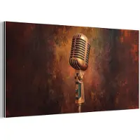 MuchoWow Aluminium schilderij 120x60 cm - Wanddecoratie metaal - Microfoon - Bruin - Klassiek - Metalen muurdecoratie woonkamer - Decoratie industrieel - Foto op dibond - Industriële accessoires slaapkamer