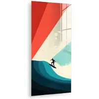 MuchoWow Glasschilderij 40x80 cm - Schilderij acrylglas - Surfer - Abstract - Golven - Zonnestralen - Foto op glas - Muurdecoratie woonkamer - Wanddecoratie slaapkamer - Schilderijen