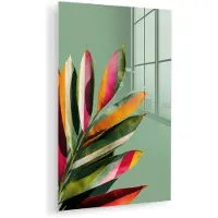 MuchoWow Glasschilderij 80x120 cm - Schilderij acrylglas - Bladeren - Tak - Kleurrijk - Foto op glas - Muurdecoratie woonkamer - Wanddecoratie slaapkamer - Schilderijen