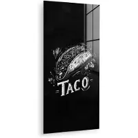 MuchoWow Glasschilderij 40x80 cm - Schilderij acrylglas - Taco - Kruiden - Witte krijtstijl - Tekst - Foto op glas - Muurdecoratie woonkamer - Wanddecoratie slaapkamer - Schilderijen