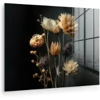 MuchoWow Glasschilderij 80x60 cm - Schilderij acrylglas - Boeket - Bloemen - Licht - Zwart - Foto op glas - Muurdecoratie woonkamer - Wanddecoratie slaapkamer - Schilderijen