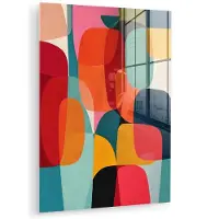 MuchoWow Glasschilderij 90x120 cm - Schilderij acrylglas - Vormen - Kleurrijk - Abstract - Vlakken - Foto op glas - Muurdecoratie woonkamer - Wanddecoratie slaapkamer - Schilderijen