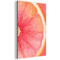 MuchoWow Aluminium schilderij 80x120 cm - Wanddecoratie metaal - Grapefruit - Roze - Levendig - Metalen muurdecoratie woonkamer - Decoratie industrieel - Foto op dibond - Industriële accessoires slaapkamer