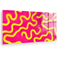 MuchoWow Glasschilderij 160x80 cm - Schilderij acrylglas - Lijn - Geel - Abstract - Foto op glas - Muurdecoratie woonkamer - Wanddecoratie slaapkamer - Schilderijen