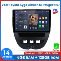 AWESAFE 6+128GB Android14 Carplay Autoradio - Geschikt Voor Toyota Aygo Citroen C1 Peugeot 107 2005-2014 - Draadloze Carplay Android Auto - Touchscreen - GPS Navigatie 4G WiFi - Bluetooth Radio
