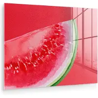 MuchoWow Glasschilderij 120x90 cm - Schilderij acrylglas - Watermeloen - Rood - Zomers - Foto op glas - Muurdecoratie woonkamer - Wanddecoratie slaapkamer - Schilderijen