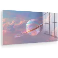 MuchoWow Glasschilderij 80x40 cm - Schilderij acrylglas - Planeet - Lucht - Wolken - Pasteltinten - Foto op glas - Muurdecoratie woonkamer - Wanddecoratie slaapkamer - Schilderijen